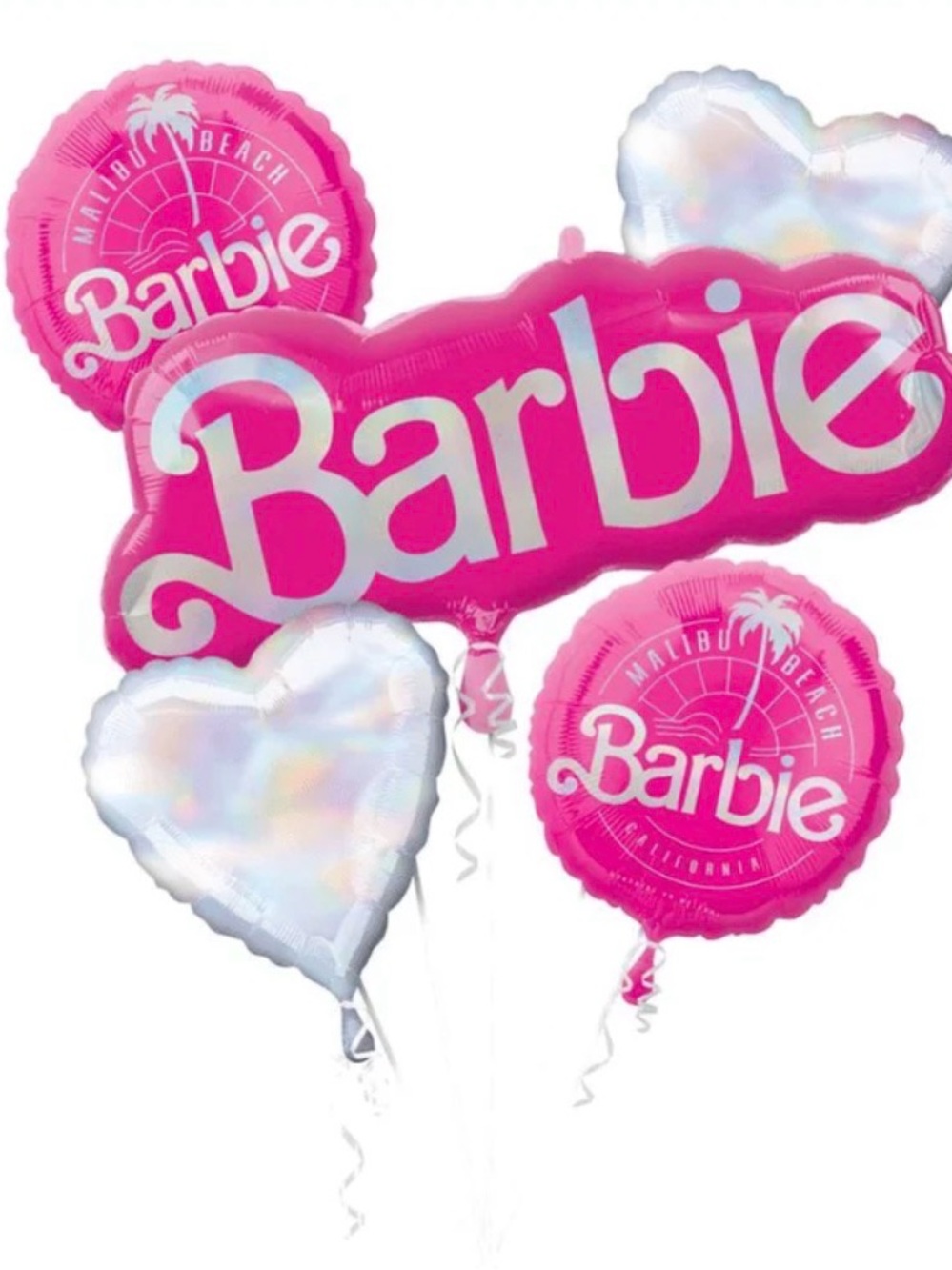 Barbie Hot Pink & Iridescent Heart Balloon Bouquet - Barbie Party Decorations